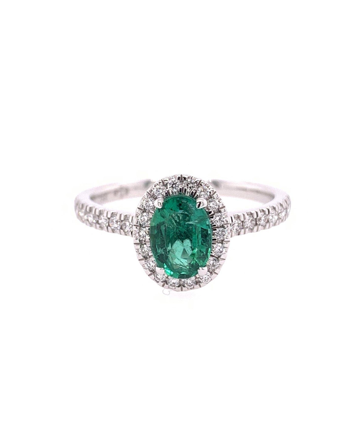 18K Emerald Stone Halo Ring image 1
