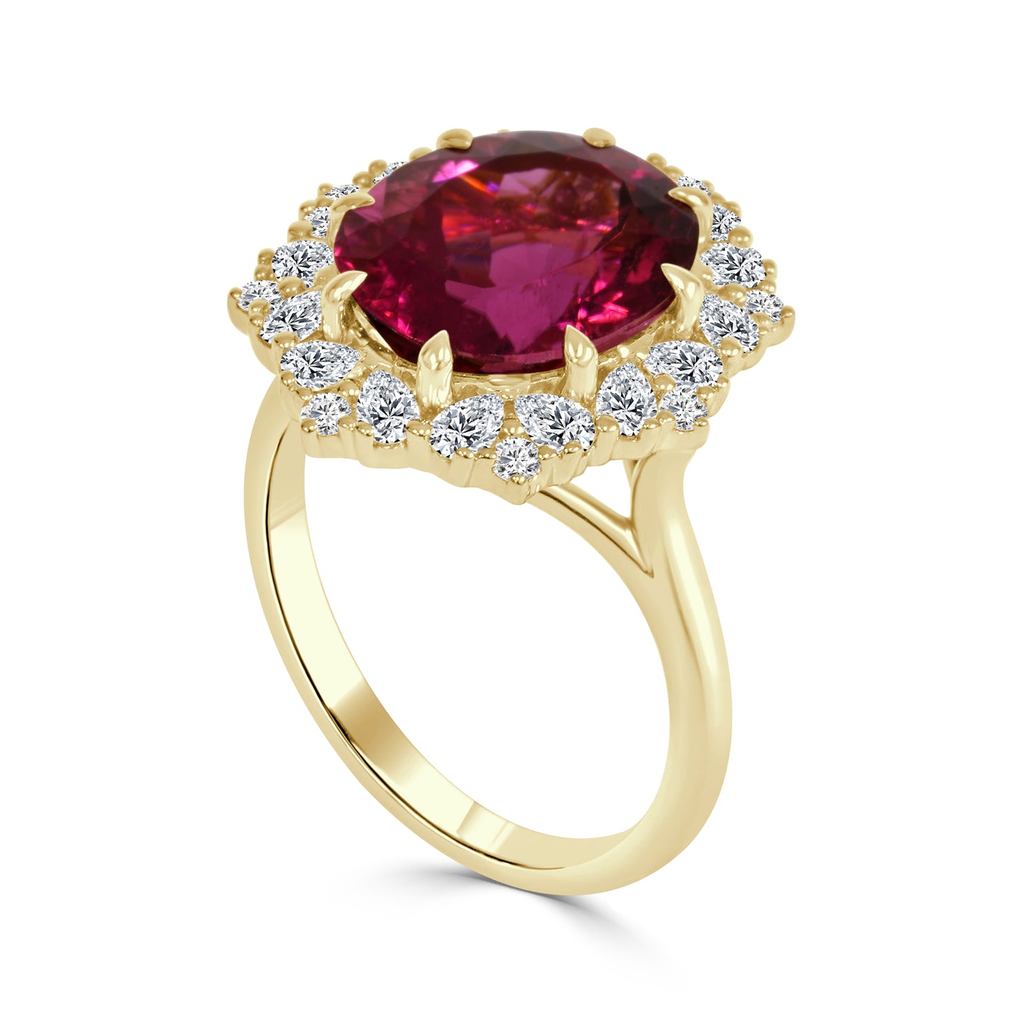 Rubellite and Diamond Halo Dress Ring