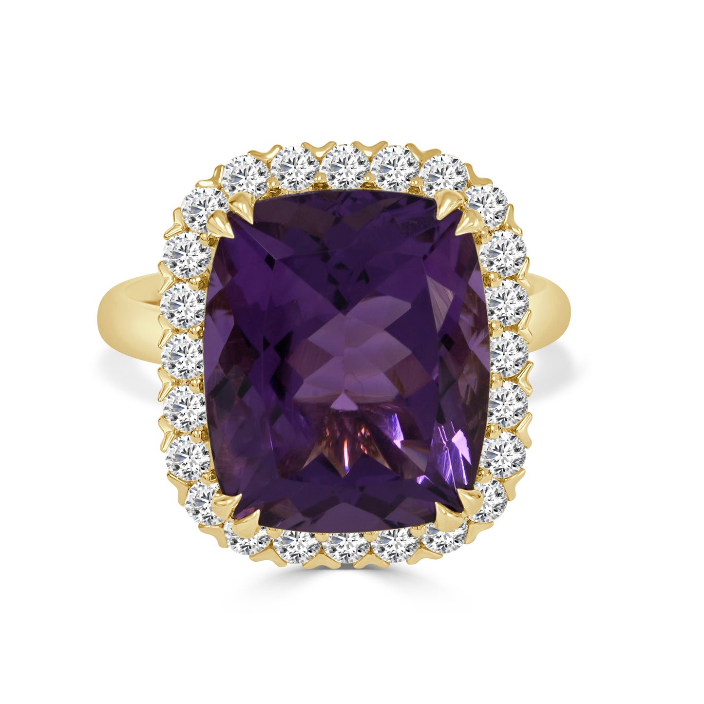 Amethyst and Round Brilliant Cut Diamond Dress Ring