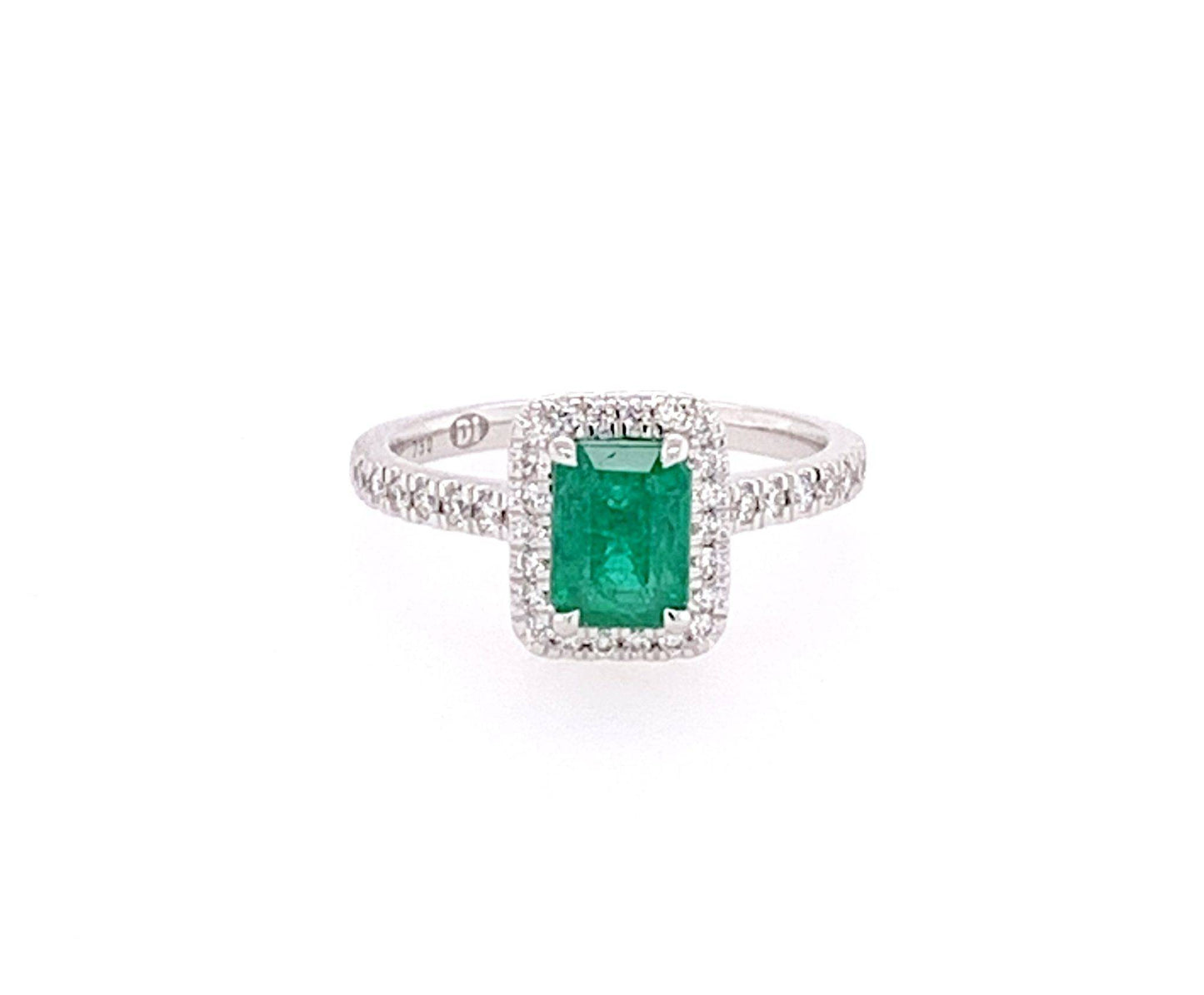 18K Emerald Stone Halo Ring image 0