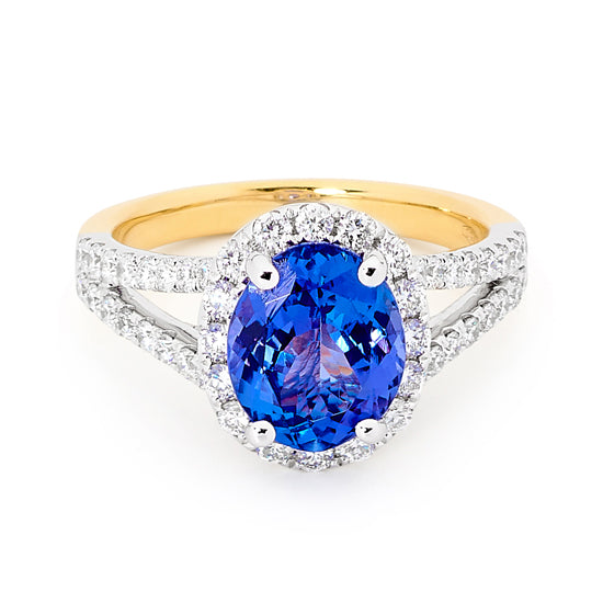 Oval Tanzanite Diamond Halo Dress Ring image 0