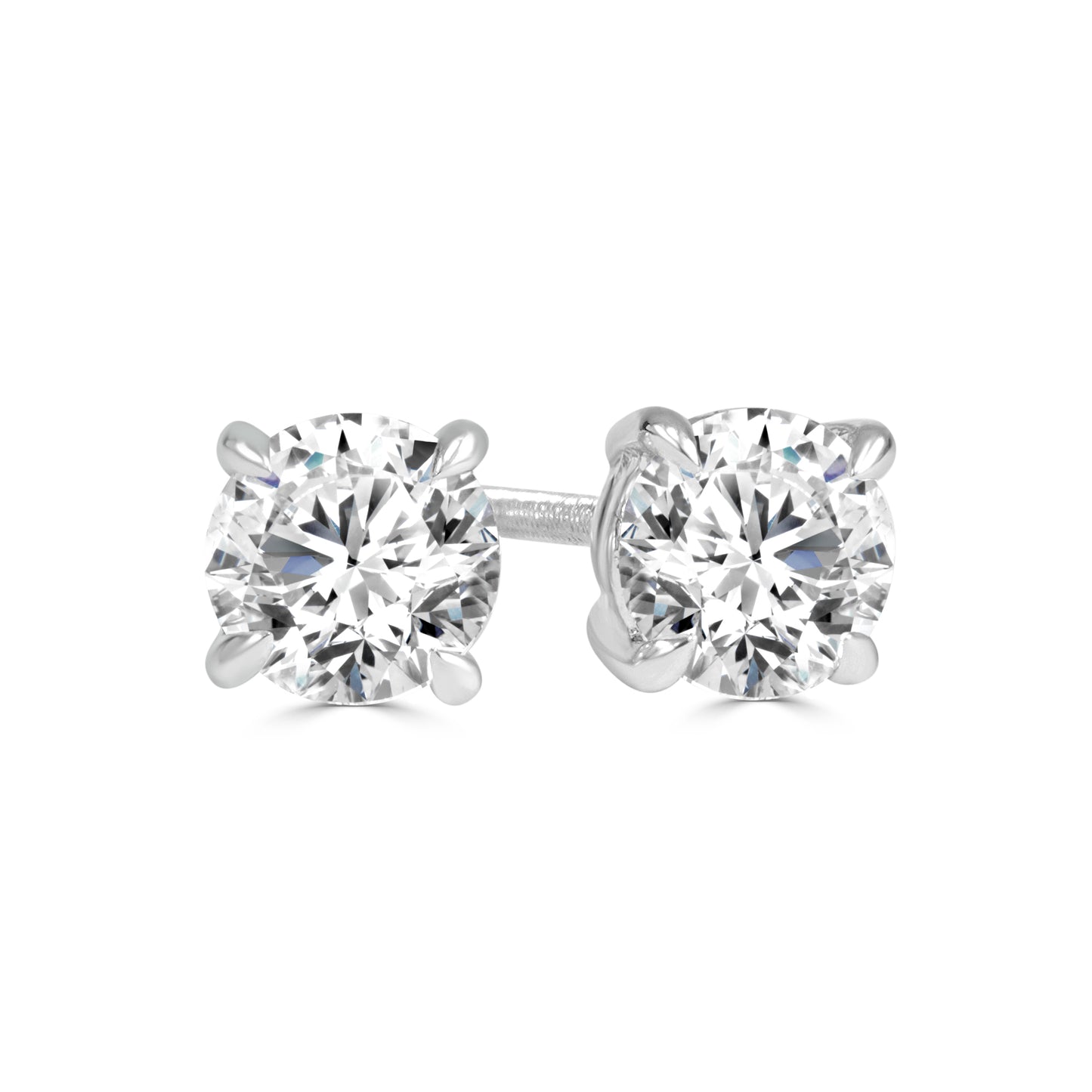Pair of 2=1.00 carat diamond stud earrings on a white background