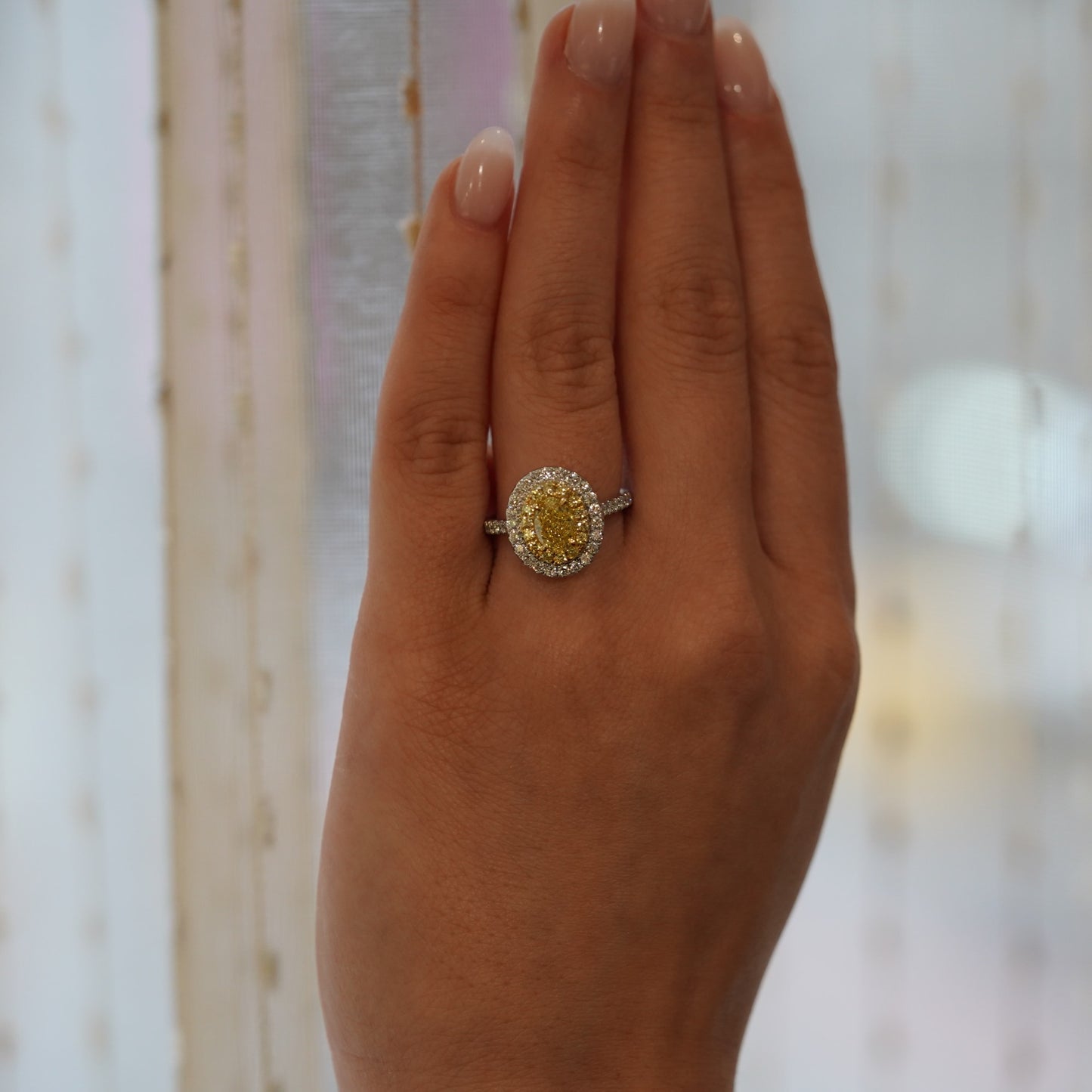 Yellow Diamond Double Halo Enagagement Ring image 2