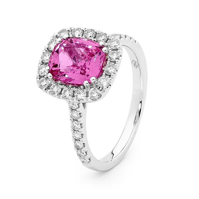 Pink Round Brilliant Cut Sapphire Halo Dress Ring image 1