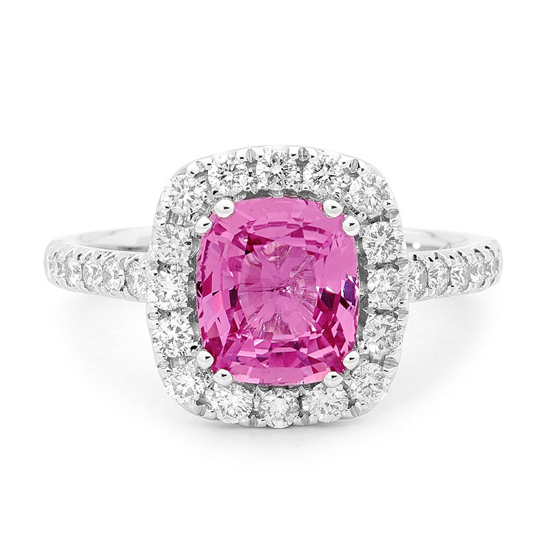Pink Round Brilliant Cut Sapphire Halo Dress Ring image 0