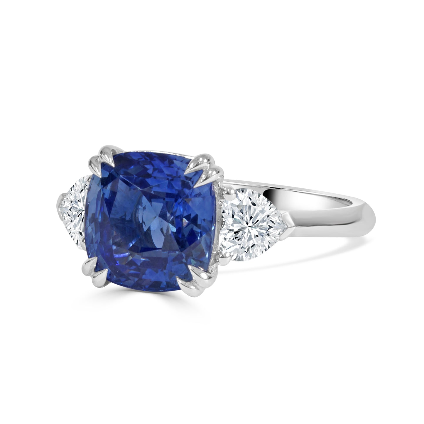 Cushion Cut Ceylon Sapphire and Heart Cut Diamond Ring image 1