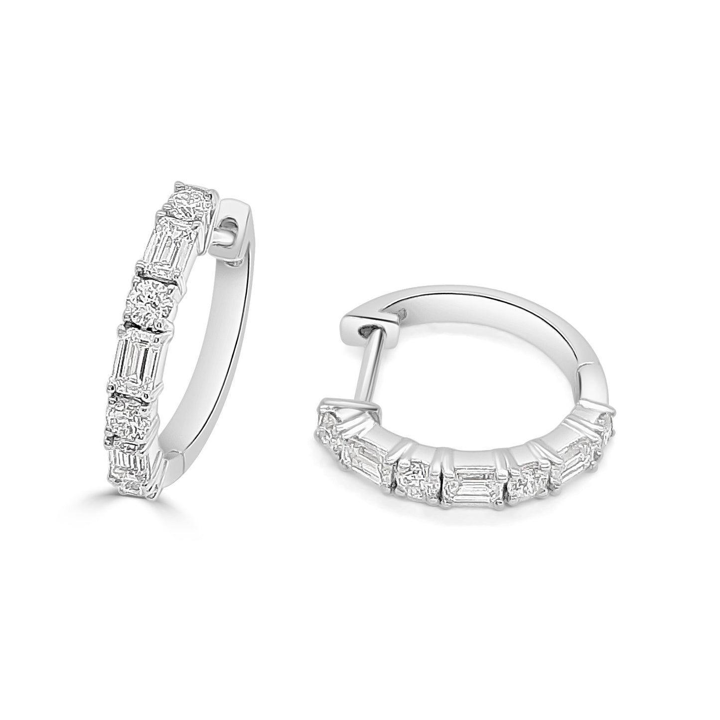 Baguette and Round Diamond Hoops