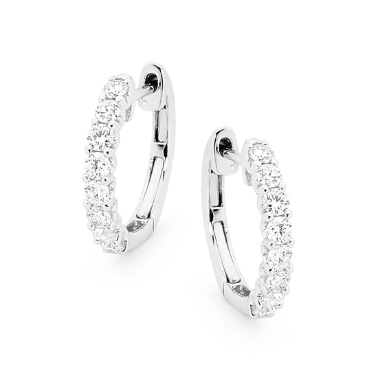 Round Brilliant Cut Diamond Huggie White Gold Earrings image 0