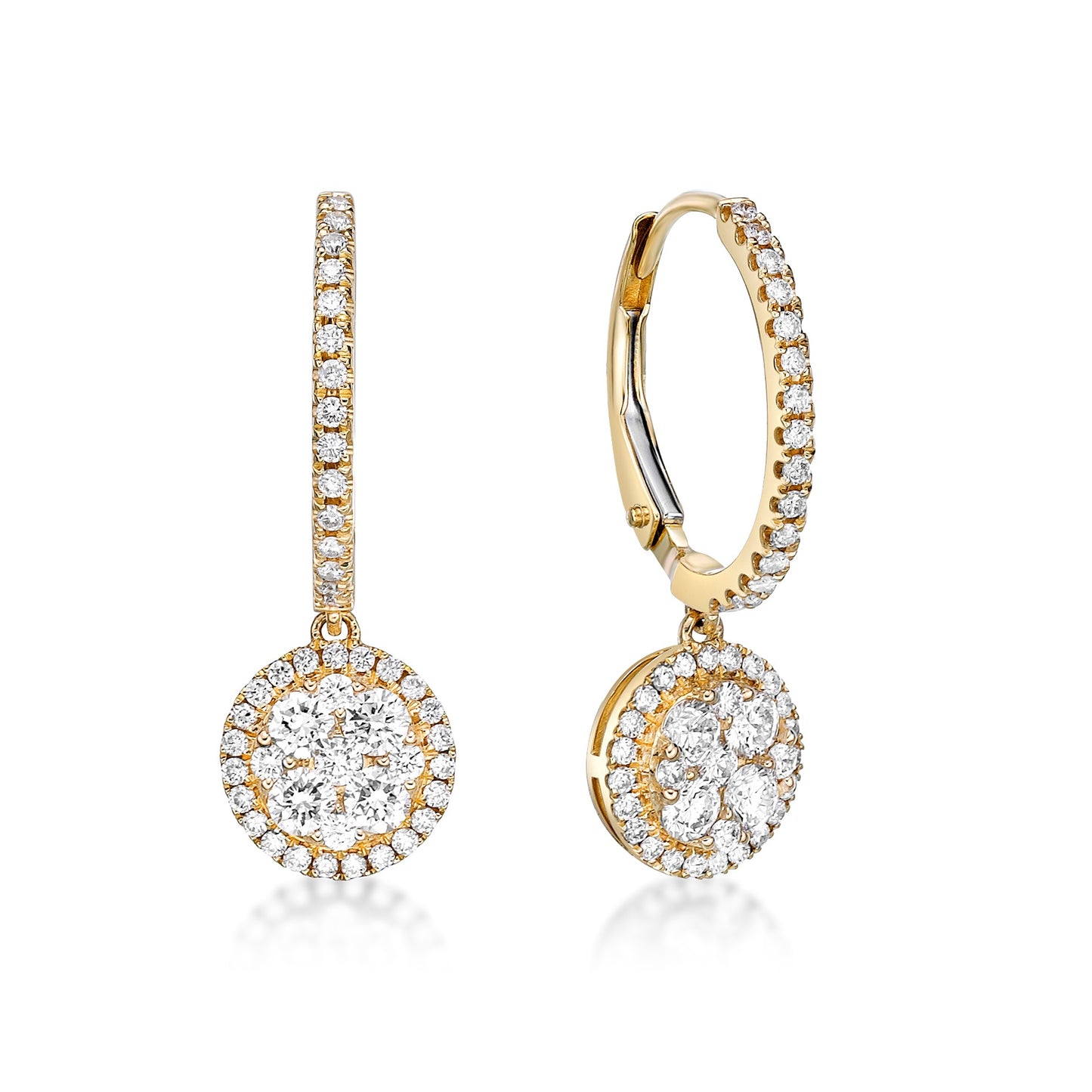 Round Brilliant Cut Halo Cluster Drop Earrings image 0