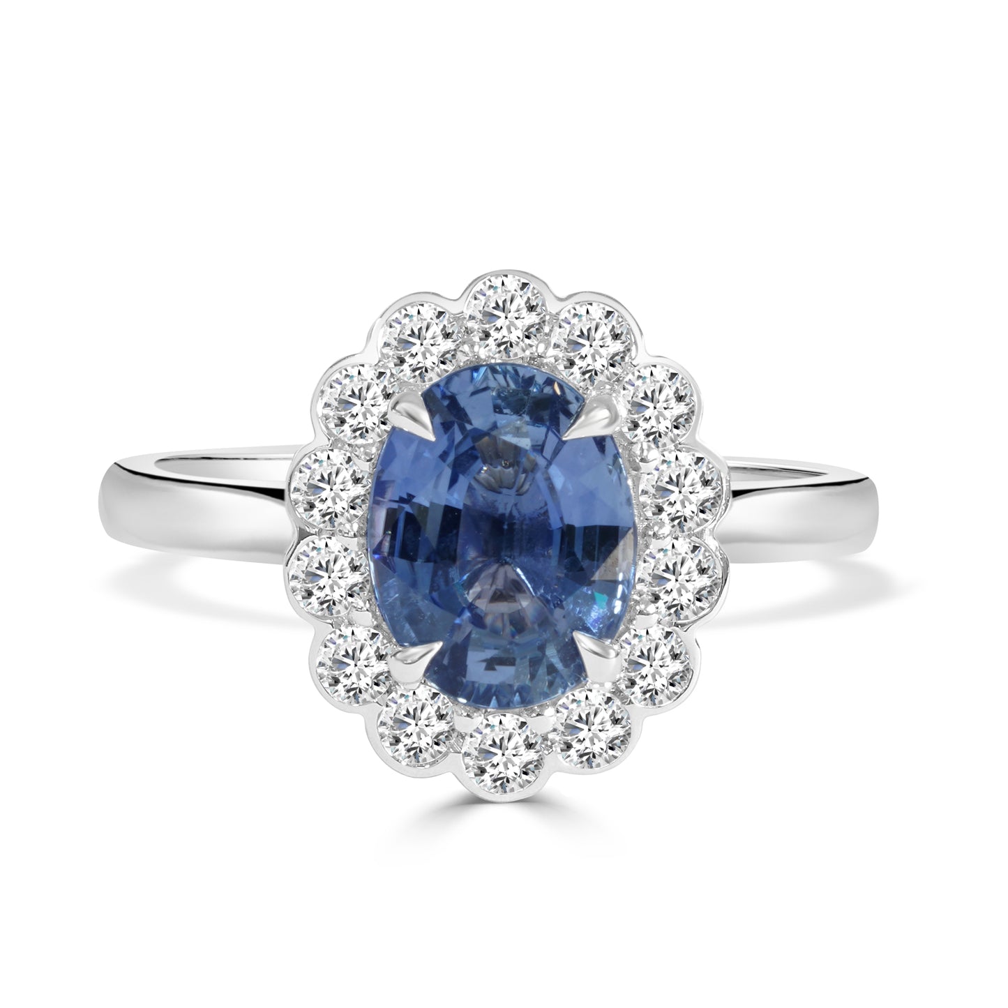 Ceylon Sapphire and Round Brilliant Cut Diamond Halo Ring image 0