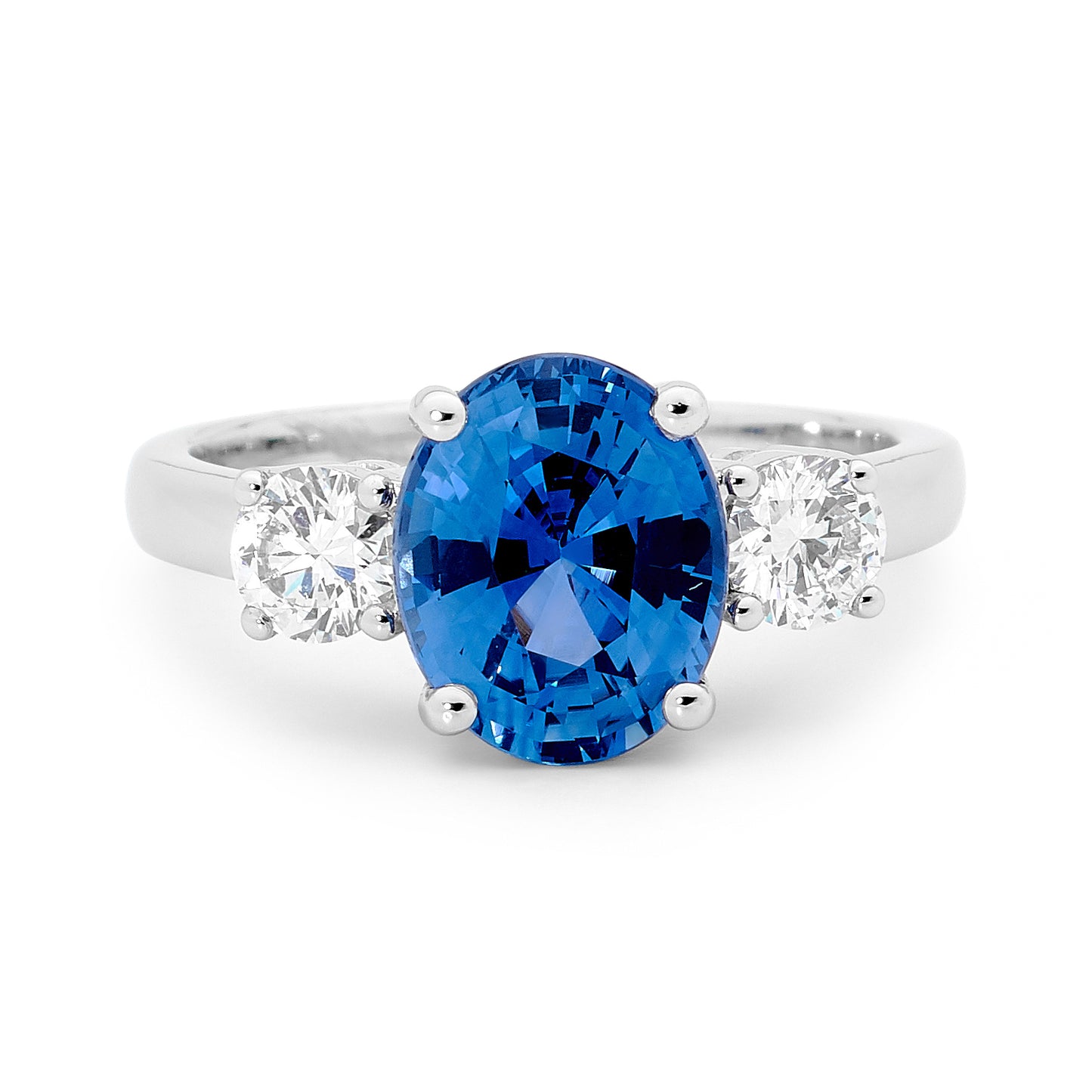 18k Oval Ceylon Sapphire Trilogy Dress Ring image 1
