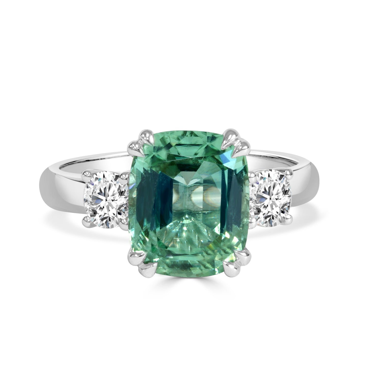 Green Tourmaline and Round Brilliant Cut Trilogy Ring image 0