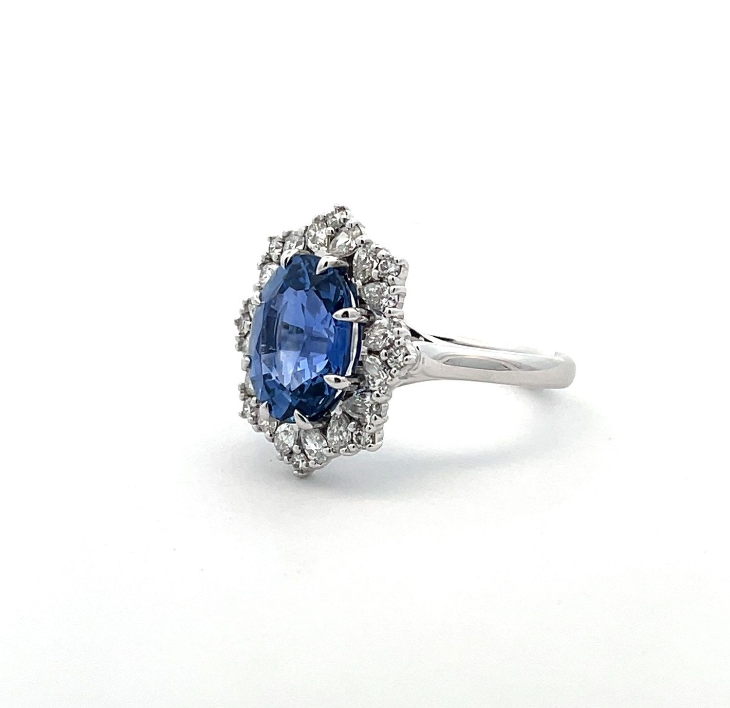 Ceylon Sapphire and Diamond Halo Dress Ring image 1