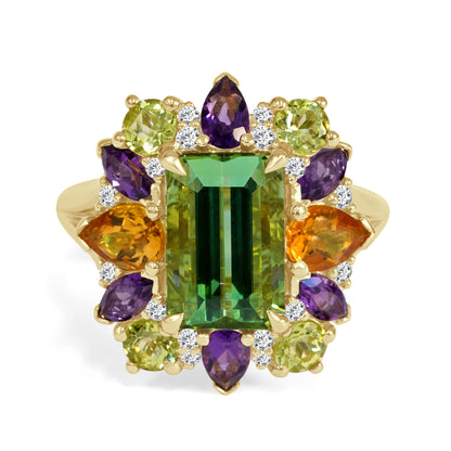 Green Tourmaline and Diamond cocktail Ring image 1