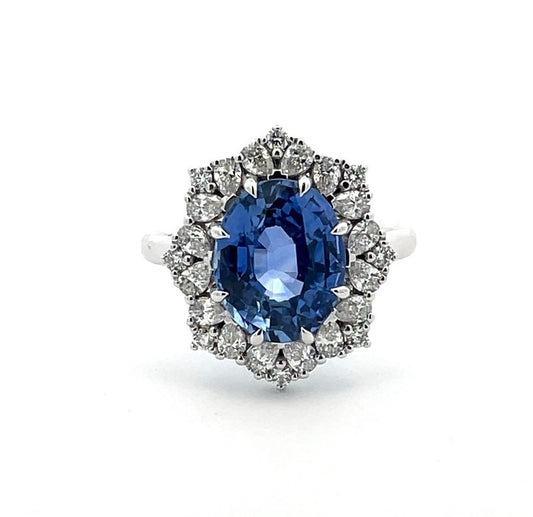 Ceylon Sapphire and Diamond Halo Dress Ring image 0