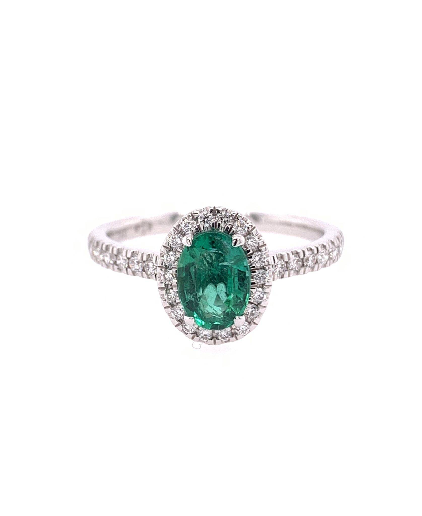18K Emerald Stone Halo Ring image 1