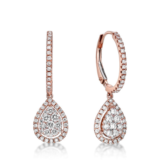 Round Brilliant Cut Diamond Cluster Pear Shape Drop Earrings image 0