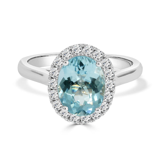 Aquamarine and Round Brilliant Cut Diamond Dress Ring image 0