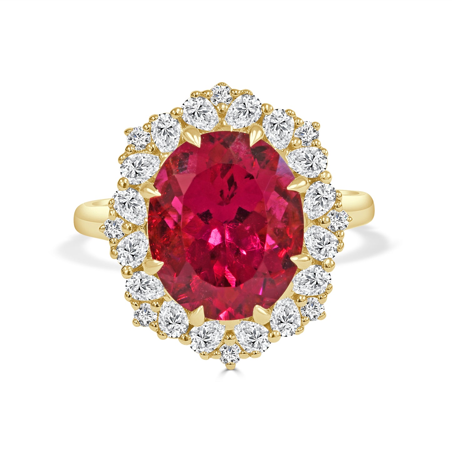 Rubellite and Diamond Halo Dress Ring
