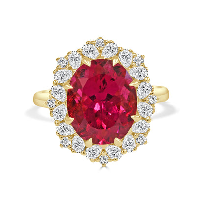 Rubellite and Diamond Halo Dress Ring