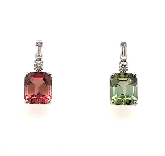 Green and Pink Tourmaline Drop Earrings image 0