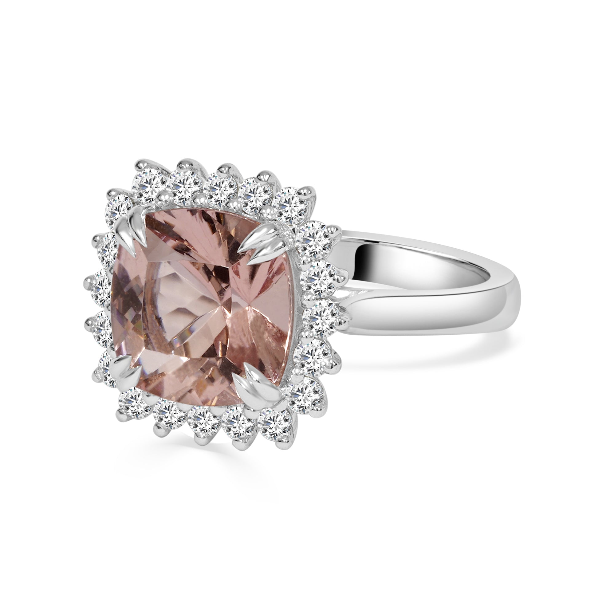 Morganite and Round Brilliant Cut Diamond Halo Ring image 1