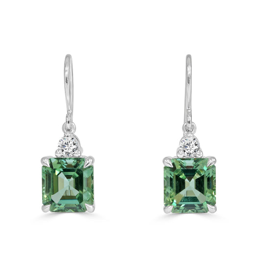 Green Tourmaline and Diamond Earrings