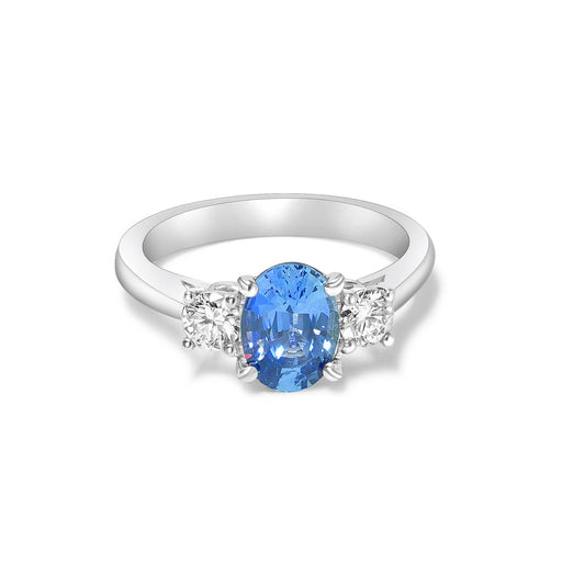 18k Oval Ceylon Sapphire Trilogy Dress Ring image 0