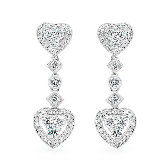 Diamond Cluster Heart Drop Earrings image 0