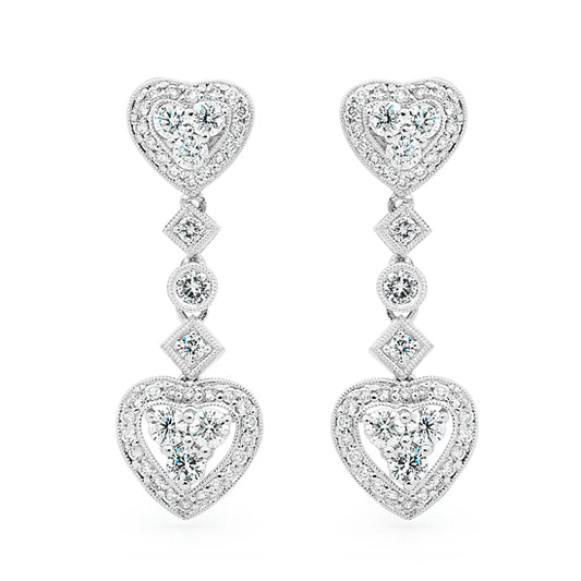 Diamond Cluster Heart Drop Earrings image 0