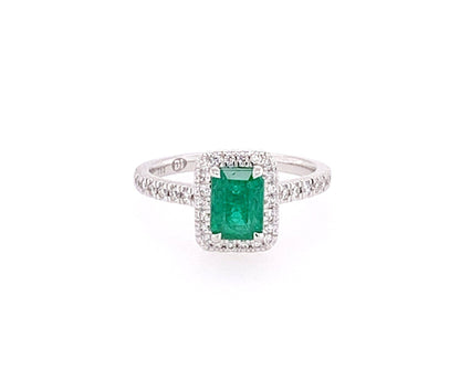 18K Emerald Stone Halo Ring image 0