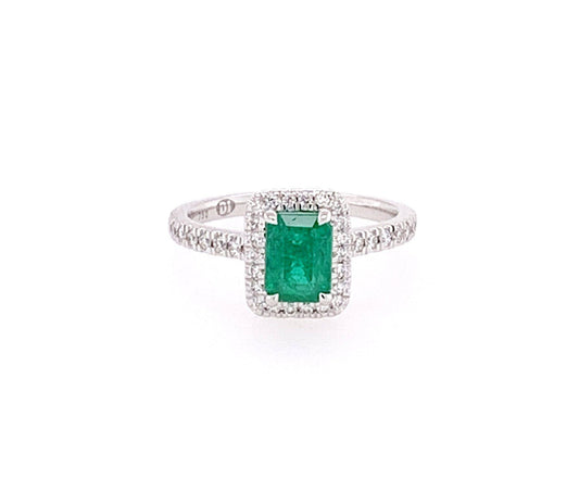 18K Emerald Stone Halo Ring image 0