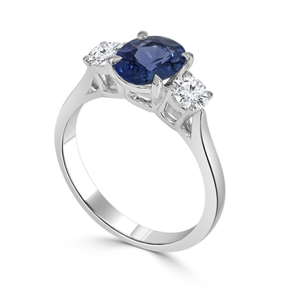 18k Oval Ceylon Sapphire Trilogy Dress Ring