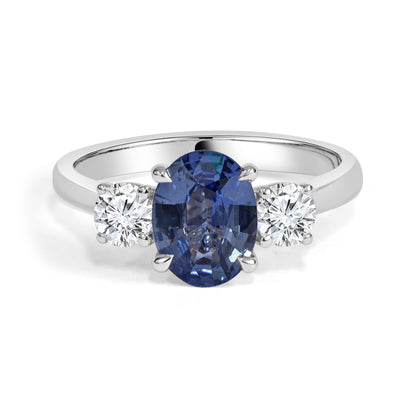 18k Oval Ceylon Sapphire Trilogy Dress Ring