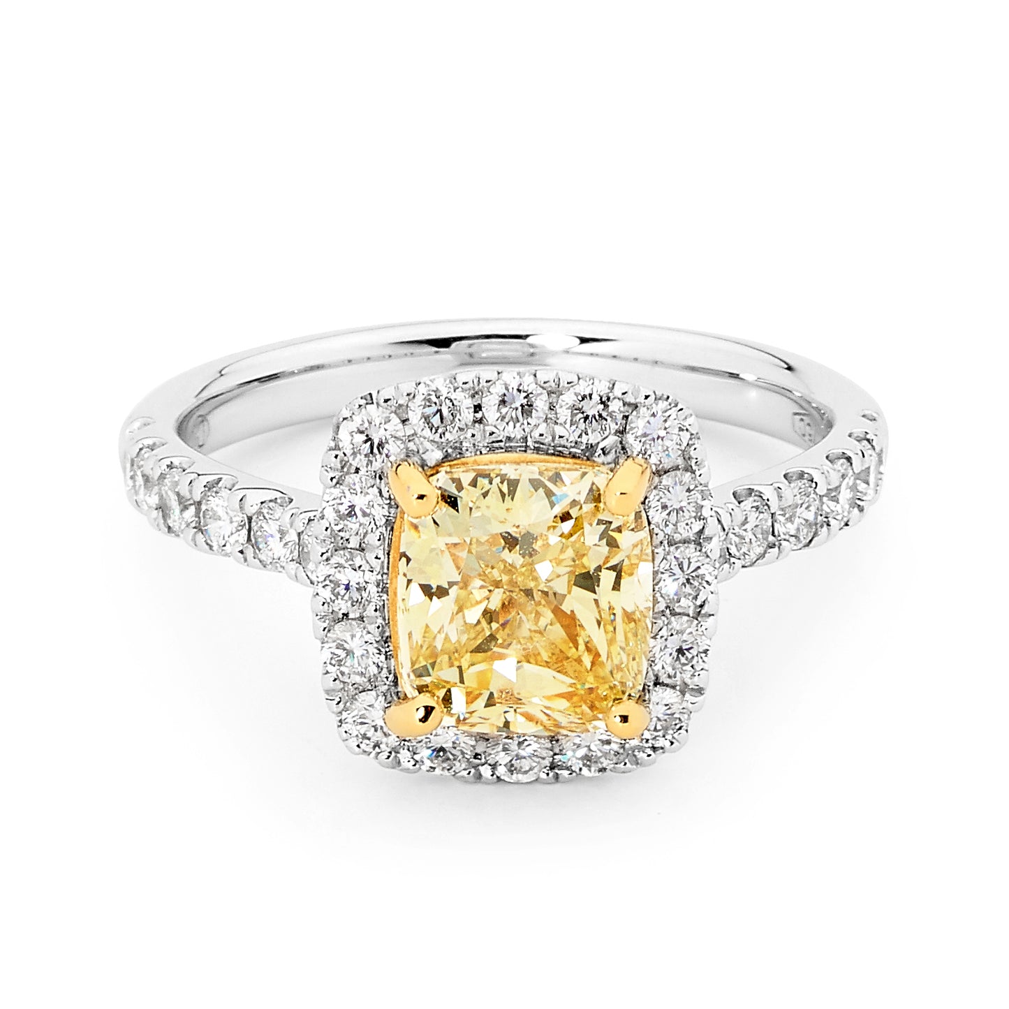 Cushion Yellow Diamond Halo Coloured Stone Ring image 0