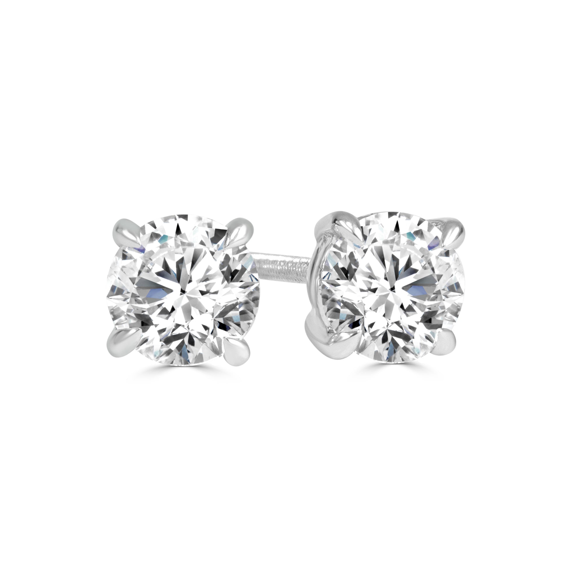 Pair of 2=1.00 carat diamond stud earrings on a white background