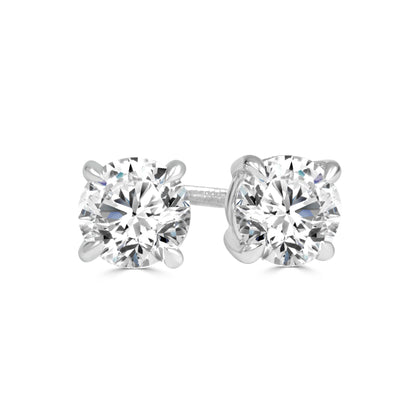 Pair of 2=1.00 carat diamond stud earrings on a white background