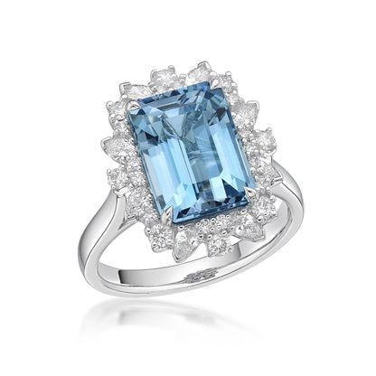 Emerald Cut Aquamarine Cluster Dress Ring image 1