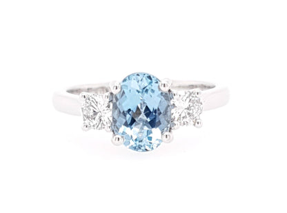18k Oval Aquamarine Trilogy Dress Ring image 0