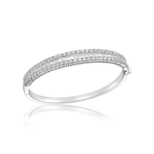 Round Brilliant Cut and Baguette Diamond Oval Bangle image 0