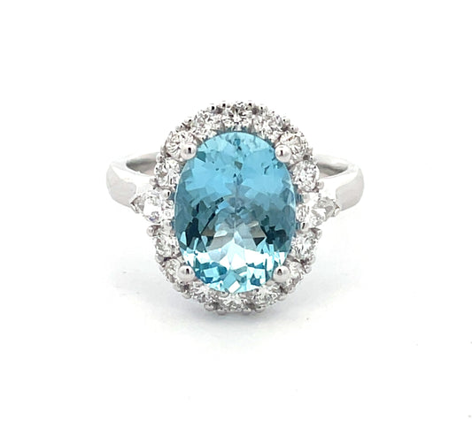 Aquamarine and Diamond Halo Dress Ring image 0