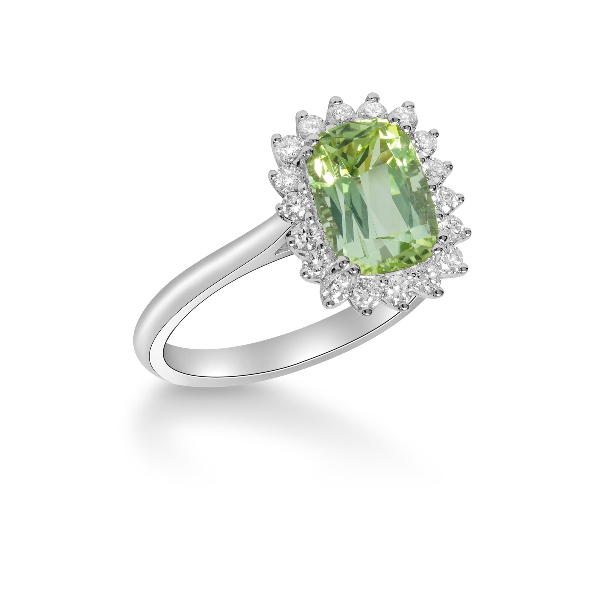 Long Cushion Green Tourmaline and Diamond Halo Ring image 1
