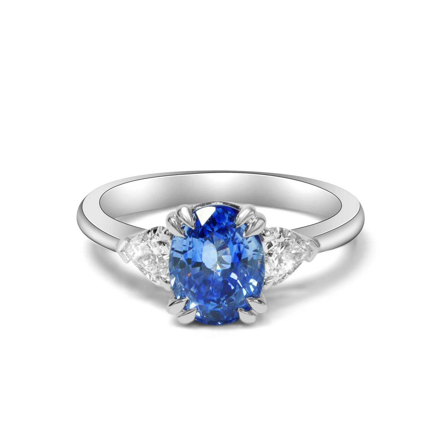Oval Ceylon Sapphire and Diamond Trilogy Ring image 0