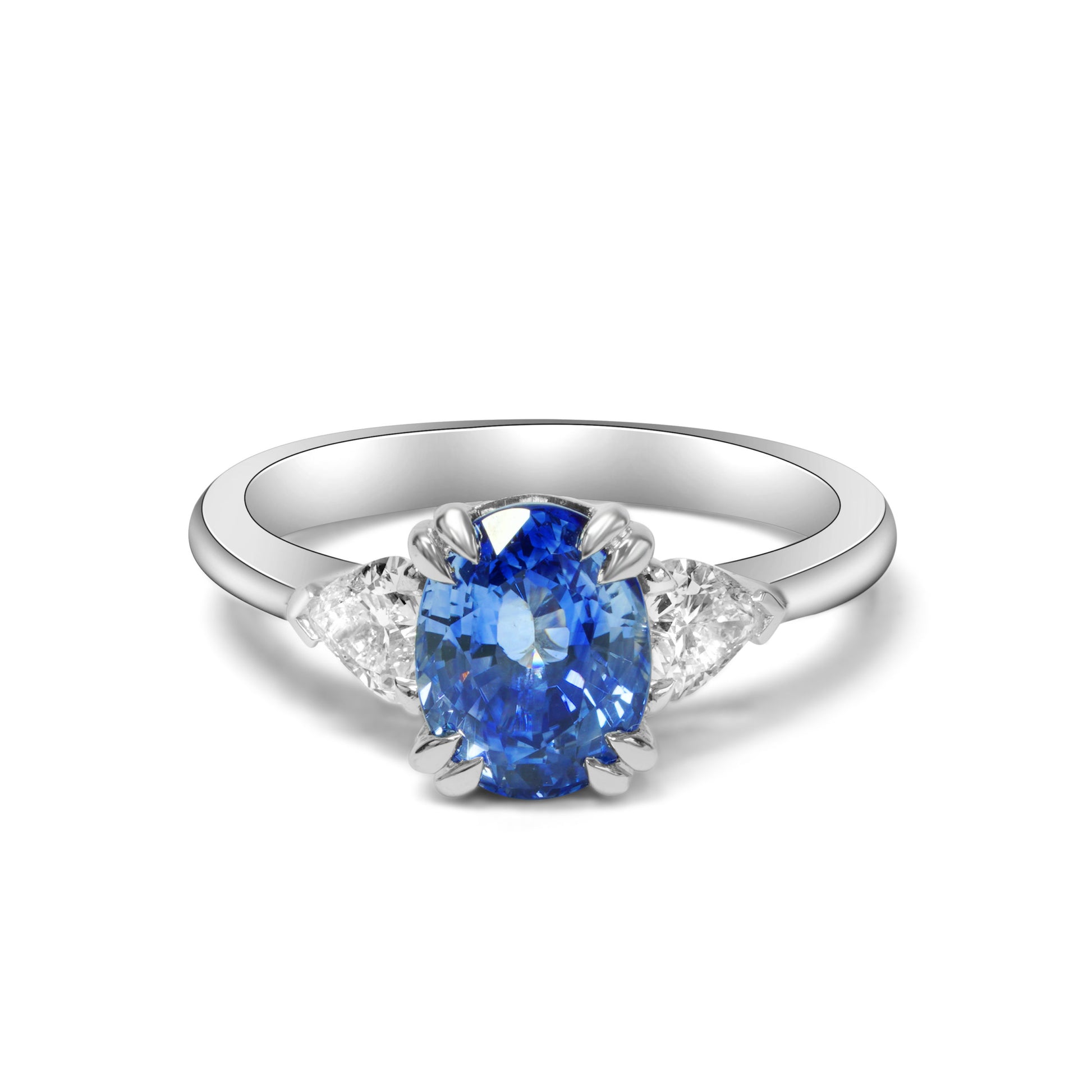 Oval Ceylon Sapphire and Diamond Trilogy Ring image 0