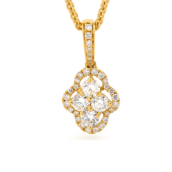 Round Brilliant Cut Diamond Cluster Gold Pendant image 0