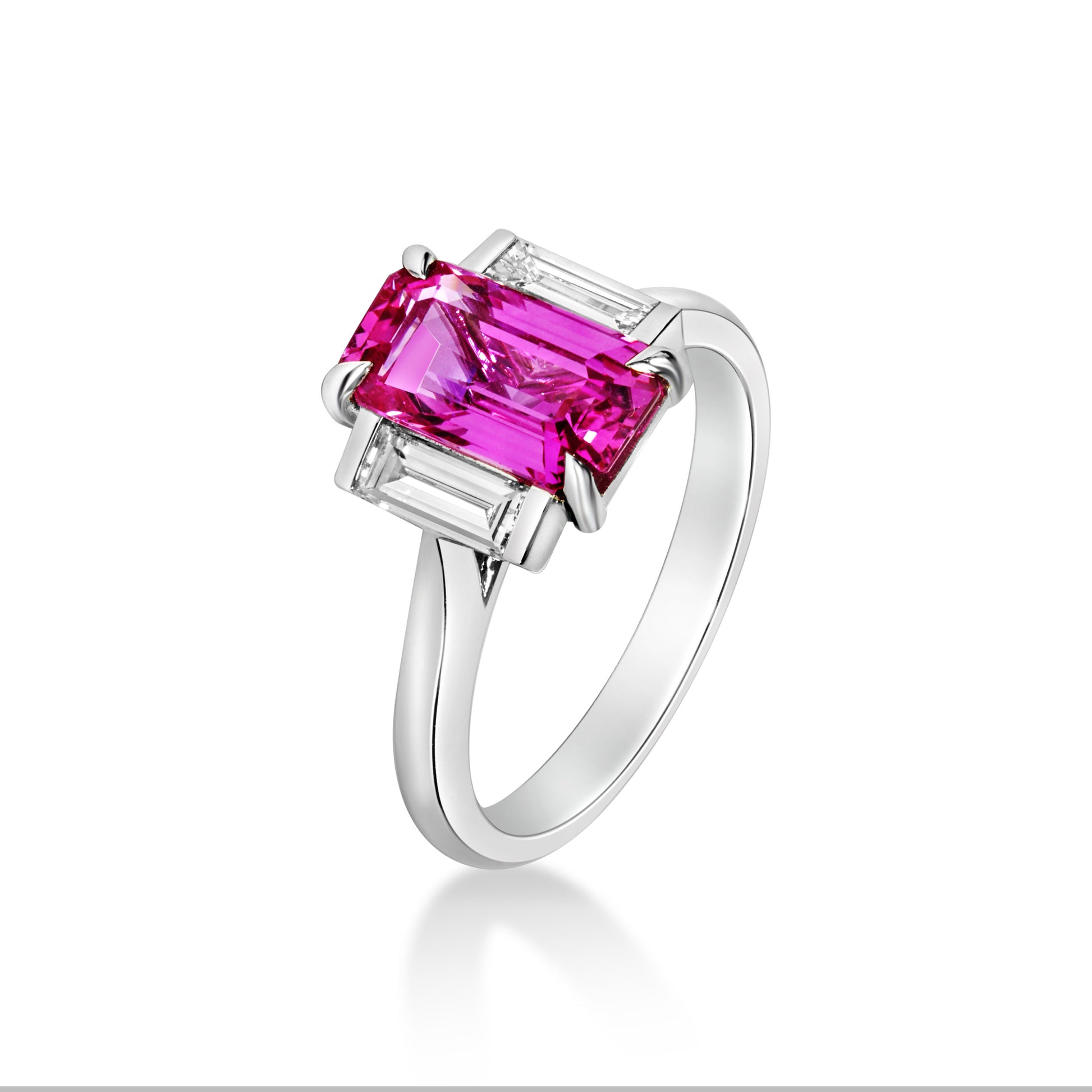 Emerald Cut Pink Sapphire and Diamond Dress Ring image 1