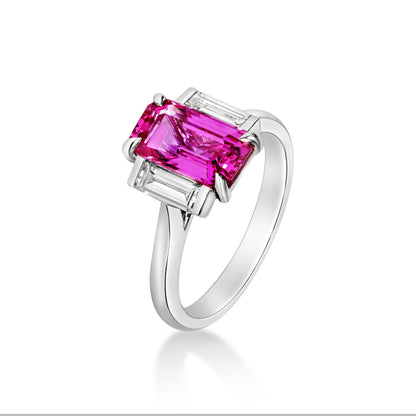 Emerald Cut Pink Sapphire and Diamond Dress Ring image 1