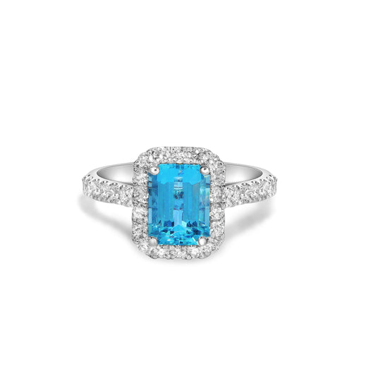 Emerald Cut Aquamarine and Diamond set Dress Ring image 0