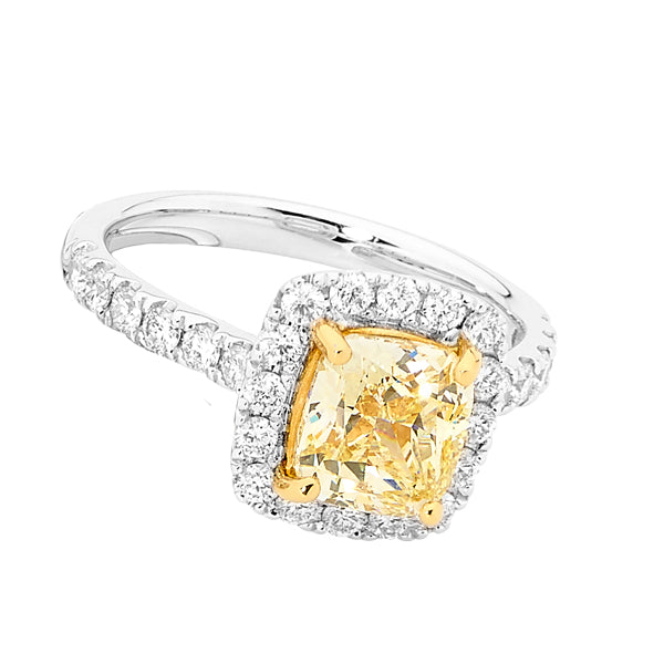 Cushion Yellow Diamond Halo Coloured Stone Ring image 1