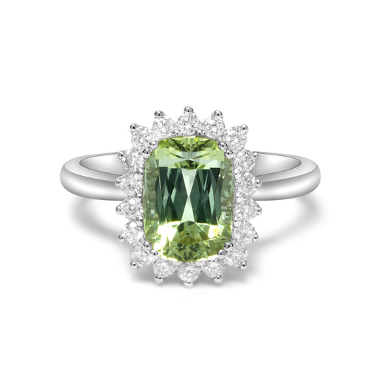 Long Cushion Green Tourmaline and Diamond Halo Ring image 0